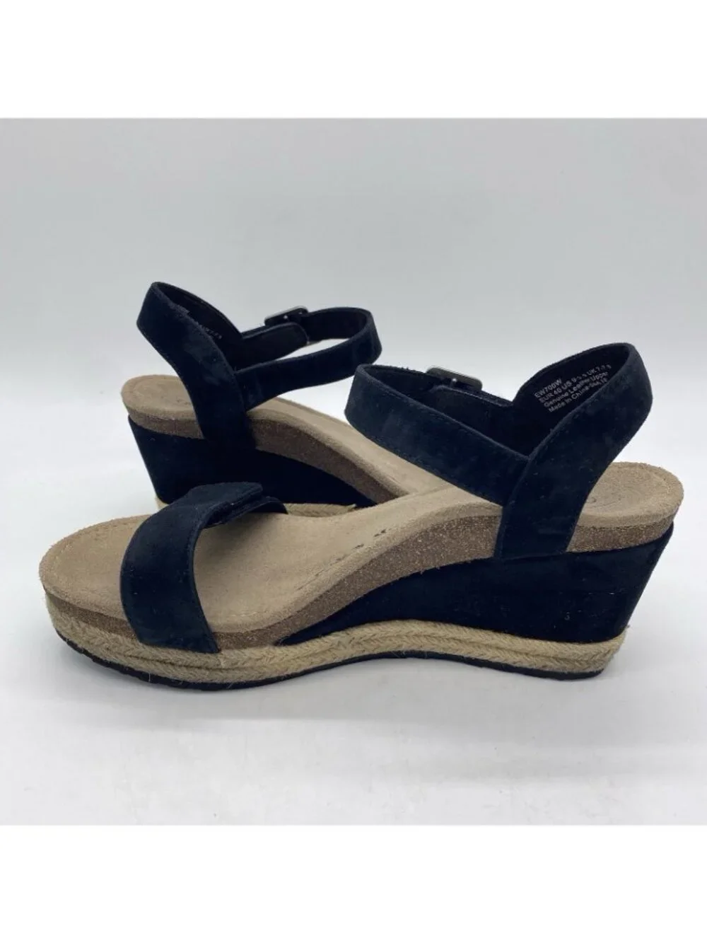 Aetrex Black Suede Wedge Espadrille Sandals